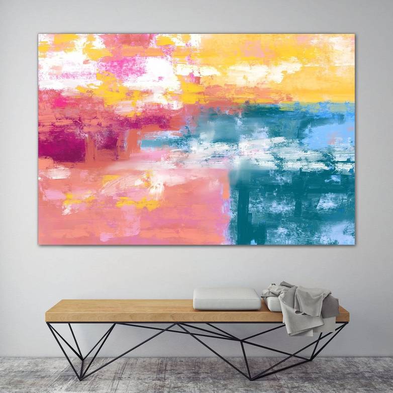 Colorful Original Handmade Modern Pink Abstract Canvas Artwork 5W2ZA